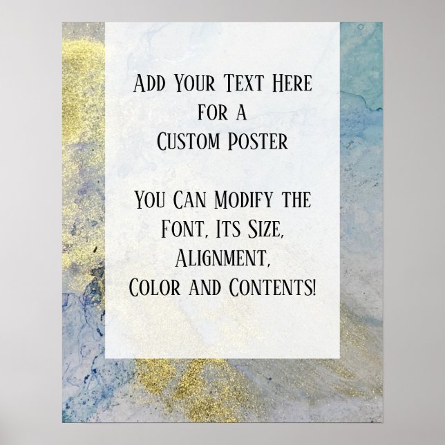 Add Your Own Text Blue & Gold Abstract Alcohol Ink Poster (Front)