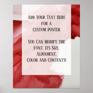 Add Your Own Text Bright Red Abstract Alcohol Ink Poster