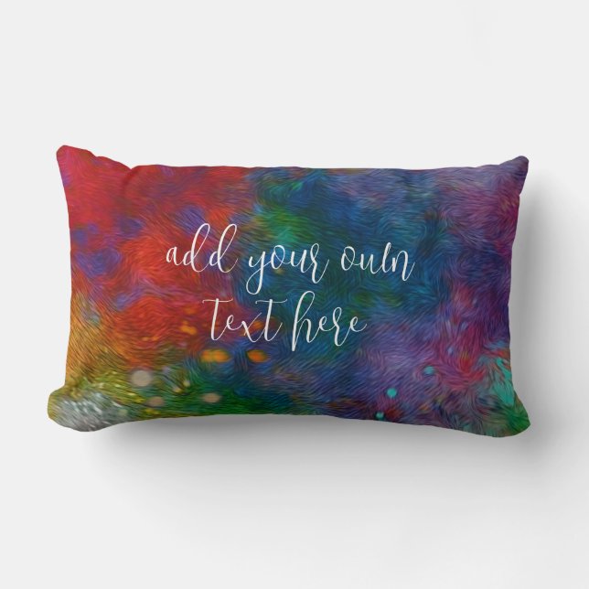 add your own text colourful abstract painted desig lumbar cushion (Front)