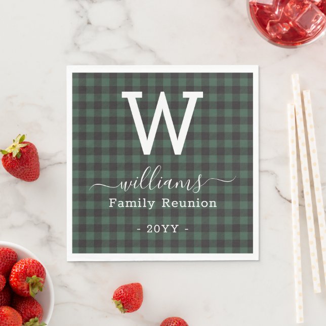 Add Your Own Text Green Buffalo Plaid Monogrammed Napkin (Insitu)