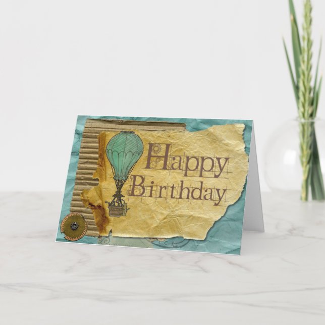 Add Your Own Text: Hot Air Balloon Birthday Card (Front)