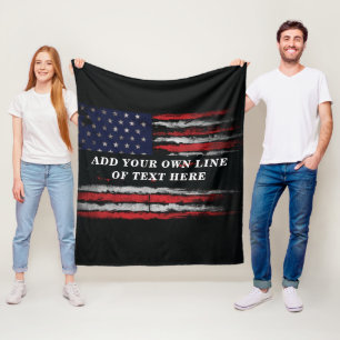 Add your own text on grunge American flag Fleece Blanket