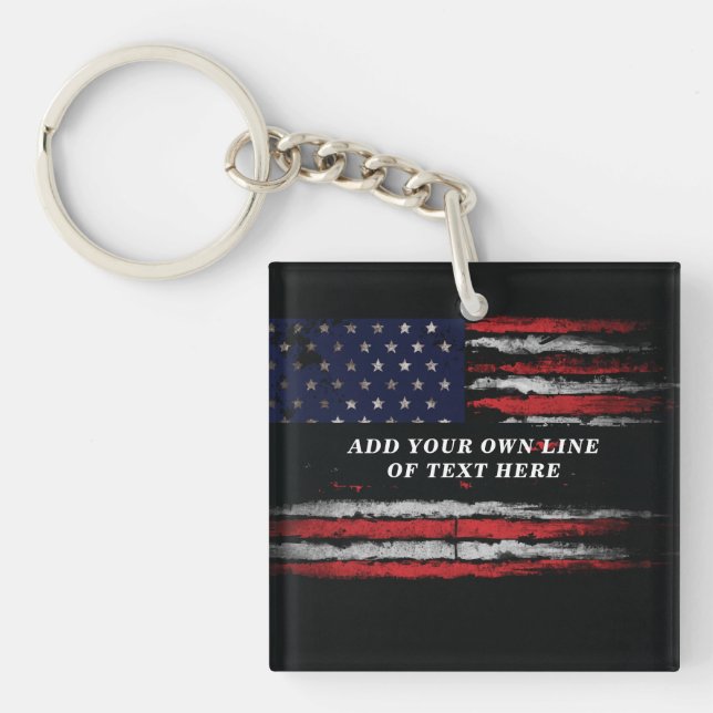 Add your own text on grunge American flag Key Ring (Front)