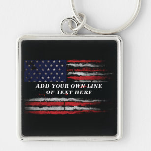 Add your own text on grunge American flag Key Ring