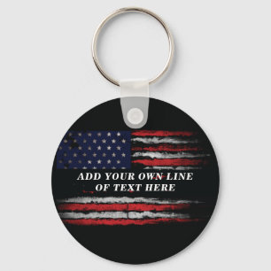 Add your own text on grunge American flag Key Ring