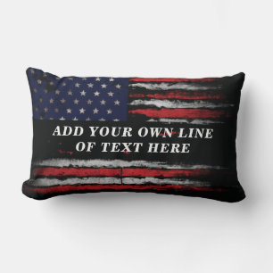 Add your own text on grunge American flag Lumbar Cushion