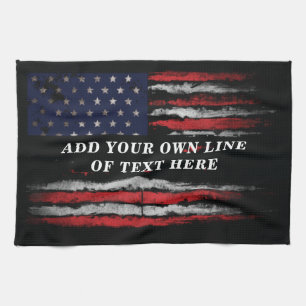 Add your own text on grunge American flag Tea Towel