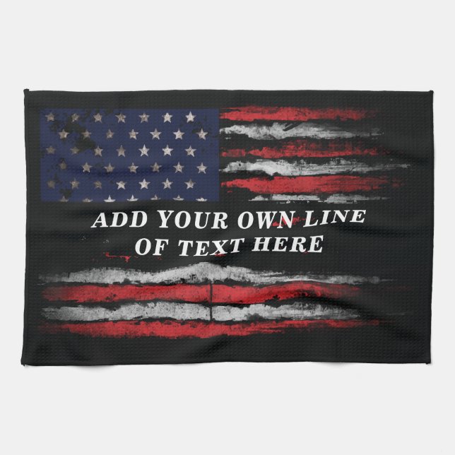 Add your own text on grunge American flag Tea Towel (Horizontal)