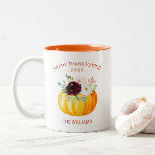 Add Your Own Text Personalized Floral Pumpkin Two-Tone Coffee Mug