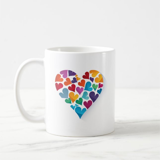 Add Your Own Text, Rainbow Heart, Custom Coffee Mug (Left)