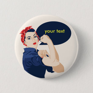 Add your own text to rosie riveter 6 cm round badge