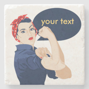 Add your own text to rosie riveter stone coaster