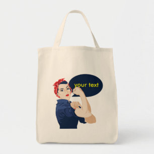 Add your own text to rosie riveter tote bag