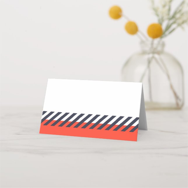 Add Your Own Text Trendy Orange and Blue Stripes Place Card (Front)