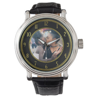 Add Your Personalised Photo | Gold Black Elegant Watch