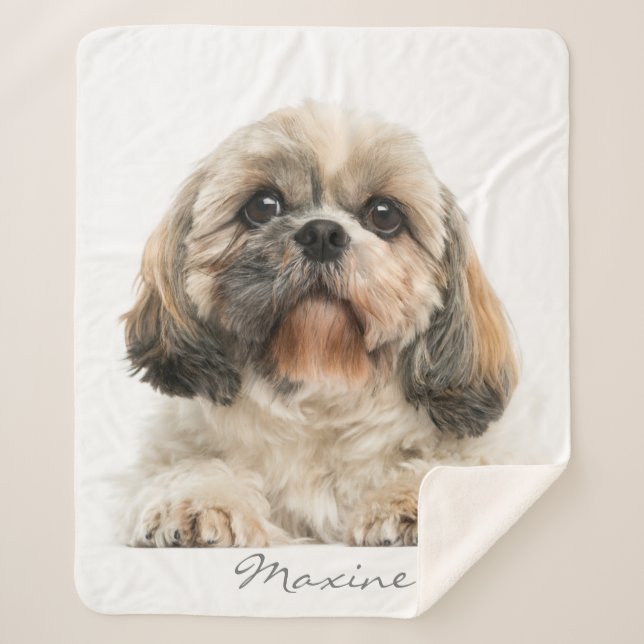 Add Your Pet Portrait Shih Tzu Dog Personalised Sherpa Blanket (Front)