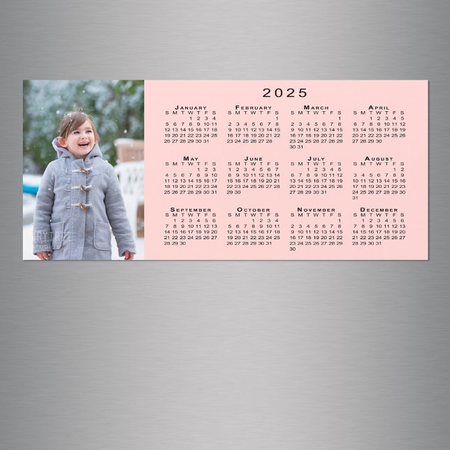 Add Your Photo 2025 Calendar on Coral Pink Magnet (Add Your Photo 2025 Calendar on Coral Pink Magnet in situ)