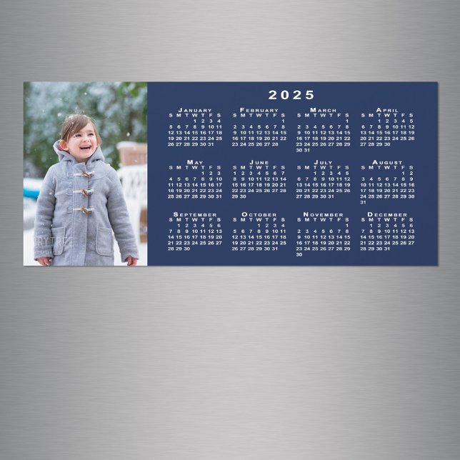 Add Your Photo 2025 Calendar on Navy Blue Magnet (Add Your Photo 2025 Calendar on Navy Blue Magnet in situ)