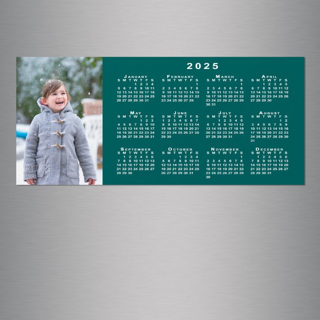 Add Your Photo 2025 Calendar on Teal Magnet (Add Your Photo 2025 Calendar on Teal Magnet in situ)