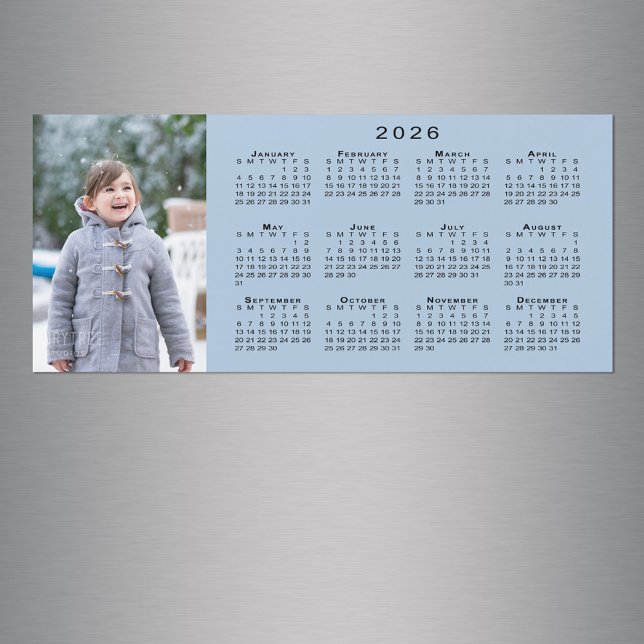 Add Your Photo 2026 Calendar on Light Blue Magnet (Add Your Photo 2026 Calendar on Light Blue Magnet in situ)