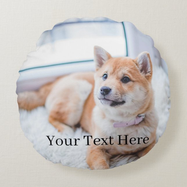 Add Your Photo and Text 2 Sided Customized Round Cushion (Front)