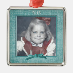 Add Your Photo - Aqua Chenille Square Template Metal Ornament