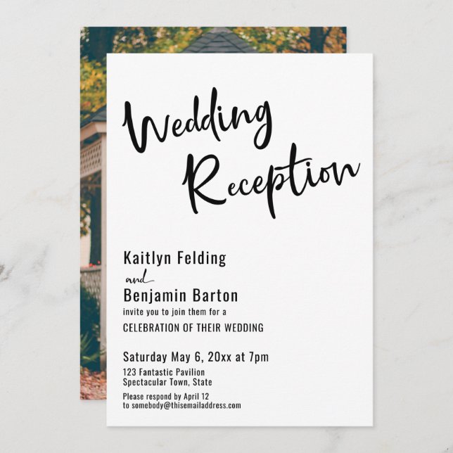 Add Your Photo, Bold Typography Wedding Reception Invitation (Front/Back)