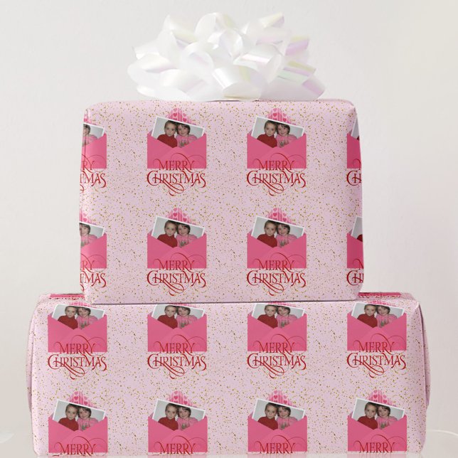 Add YOUR photo Christmas Red and Pink Wrapping Paper (Creator Uploaded)