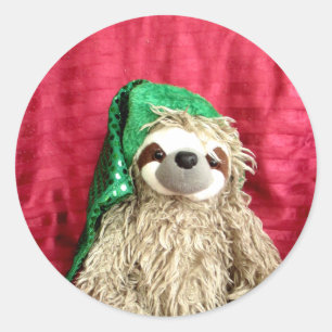 Add Your Photo Christmas Sloth Classic Round Sticker