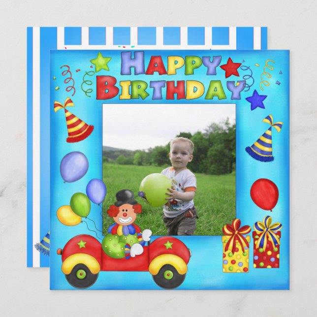 Add Your Photo Clown Birthday Card (Front/Back)