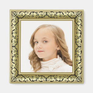 Add YOUR PHOTO Custom Gold & Black Frame Magnet
