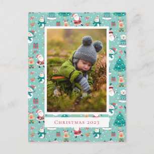Add Your Photo Cute Christmas Pattern Postcard