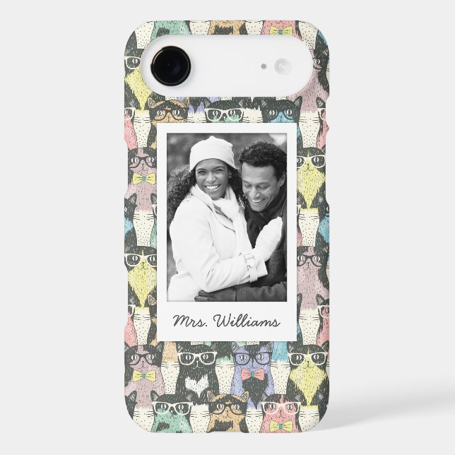 Add Your Photo | Cute Hipster Cats Pattern Case-Mate iPhone Case (Back)