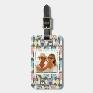 Add Your Photo   Cute Hipster Cats Pattern Luggage Tag