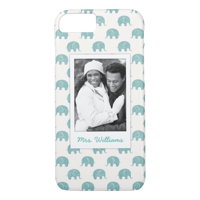 Add Your Photo | Cute Teal  Elephant Pattern Case-Mate iPhone Case (Back)