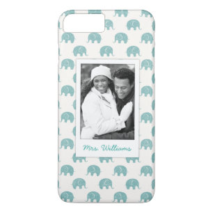 Add Your Photo Cute Teal Elephant Pattern iPhone 8 Plus/7 Plus Case