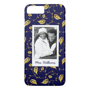 Add Your Photo   Dark Blue Peacock Pattern iPhone 8 Plus/7 Plus Case