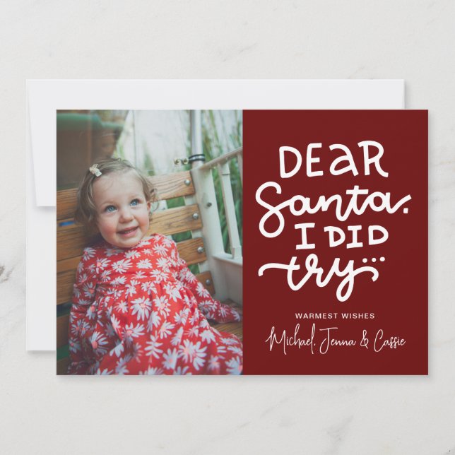 ADD YOUR PHOTO | Dear Santa I Did Try Invitation (Front)
