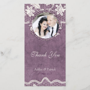 Add Your Photo Elegant Lace on Violet Background T Thank You Card