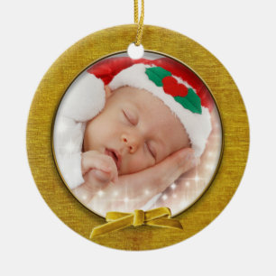 Add Your Photo - Gold Chenille Round Template Ceramic Ornament