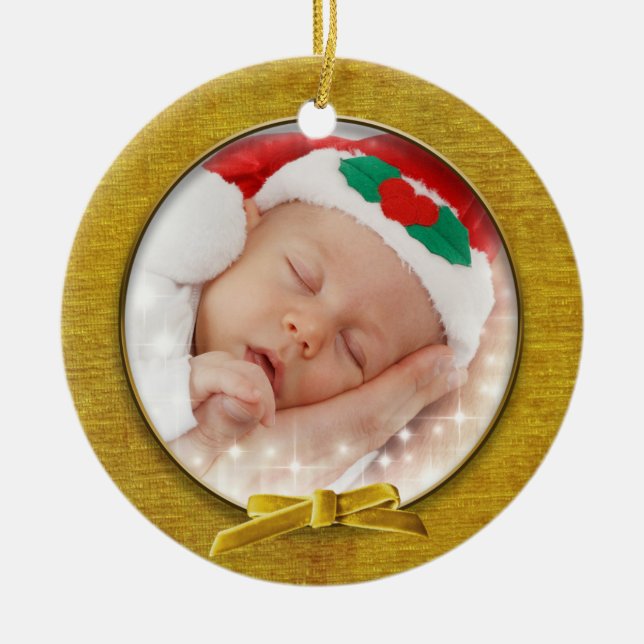 Add Your Photo - Gold Chenille Round Template Ceramic Ornament (Front)