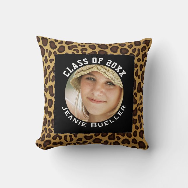 Add Your Photo Graduation Keepsake | Leopard Print Cushion (Front)
