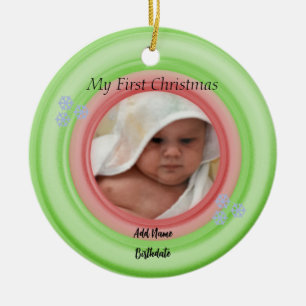 Add Your Photo Green and Red Ceramic Ornament
