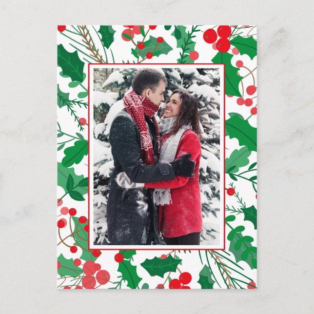 Add Your Photo | Holly & Berries Frames Postcard (Front)