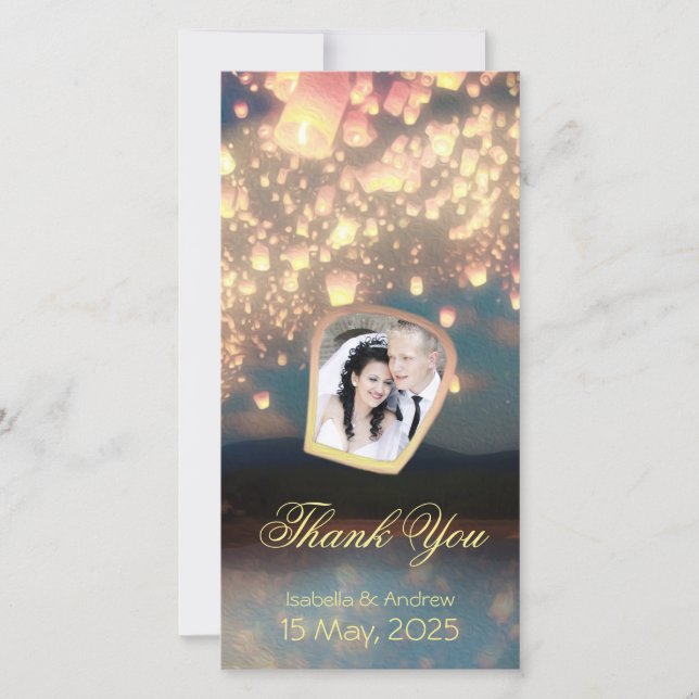 Add Your Photo Love Wish Lanterns Thank You Card (Front)