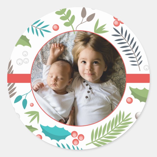 Add Your Photo | Merry Christmas Classic Round Sticker (Front)