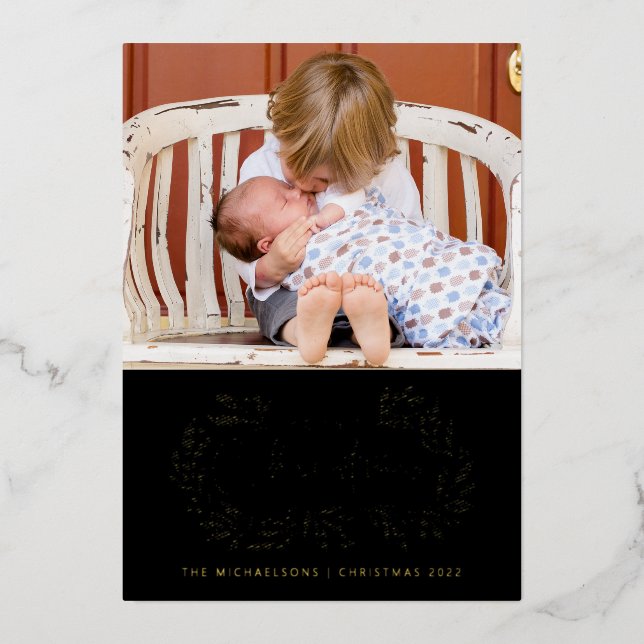 ADD YOUR PHOTO | Merry Christmas Foil Holiday Card (Front)