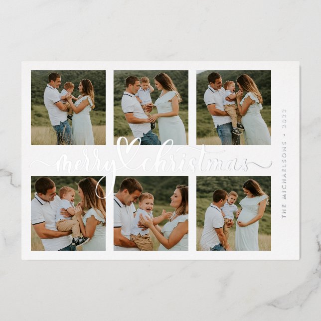 ADD YOUR PHOTO | Merry Christmas Foil Holiday Card (Front)