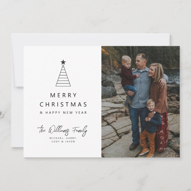 ADD YOUR PHOTO | Merry Christmas Geo Tree Invitation (Front)