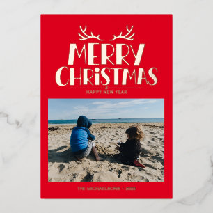 ADD YOUR PHOTO   Merry Christmas & Happy New Year Foil Holiday Card